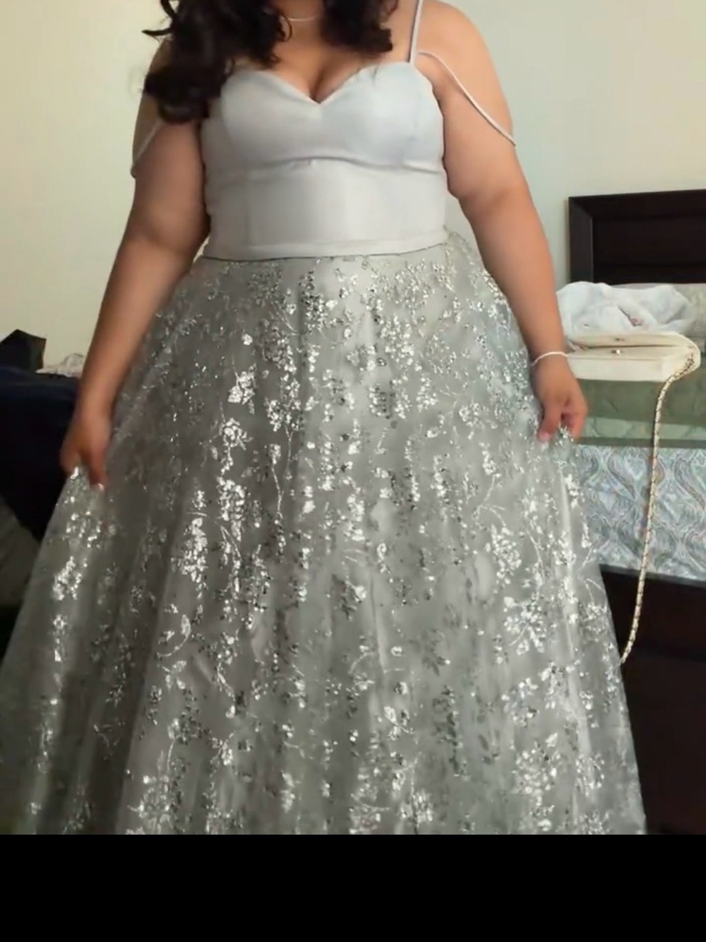Silver Sequin Ball Gown Prom Dress - Elegant Spaghetti Strap